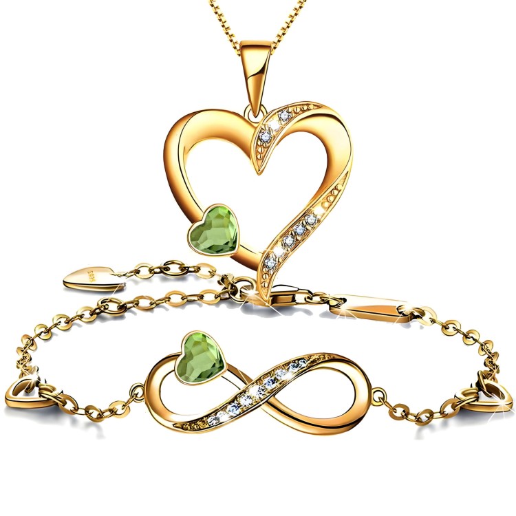 Złoty Zestaw Bransoletka Infinity i Naszyjnik Serce Srebro 925 - Peridot.jpg