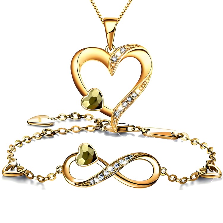 Złoty Zestaw Bransoletka Infinity i Naszyjnik Serce Srebro 925 - Rose Gold.jpg