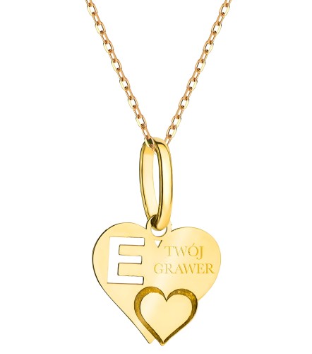 Damski Złoty Naszyjnik Literka w Sercu - Literka E Zawieszka Łańcuszek Grawer Gratis Na Prezent Złoto 585 1.20 g.jpg
