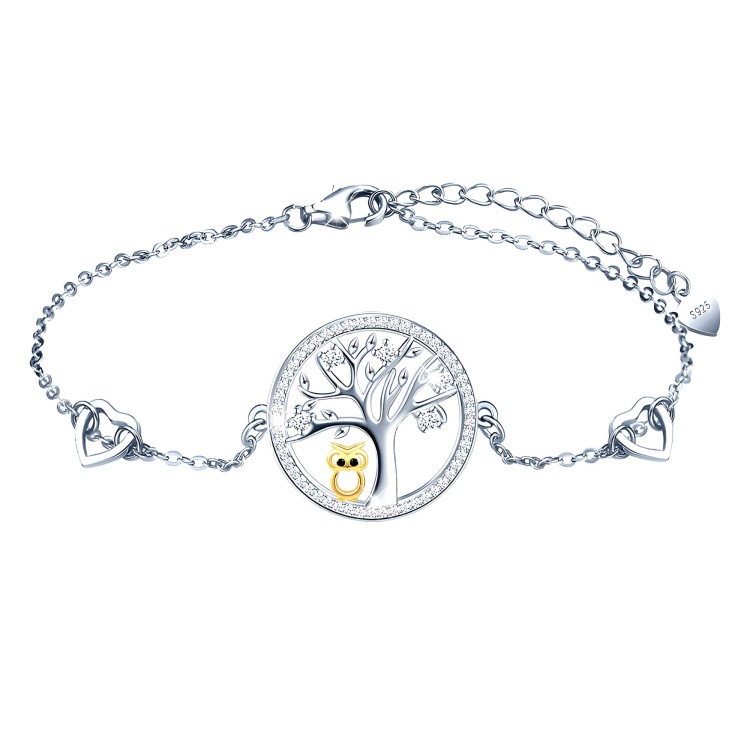 Srebrna Bransoletka Drzewo Życia Szczęścia Sowa Prezent na Urodziny Srebro 925.jpg