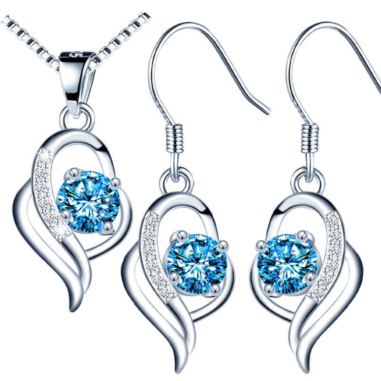 Srebrny Komplet Infinity - Prezent na Urodziny Rocznicę - Srebro 925 - Aquamarine