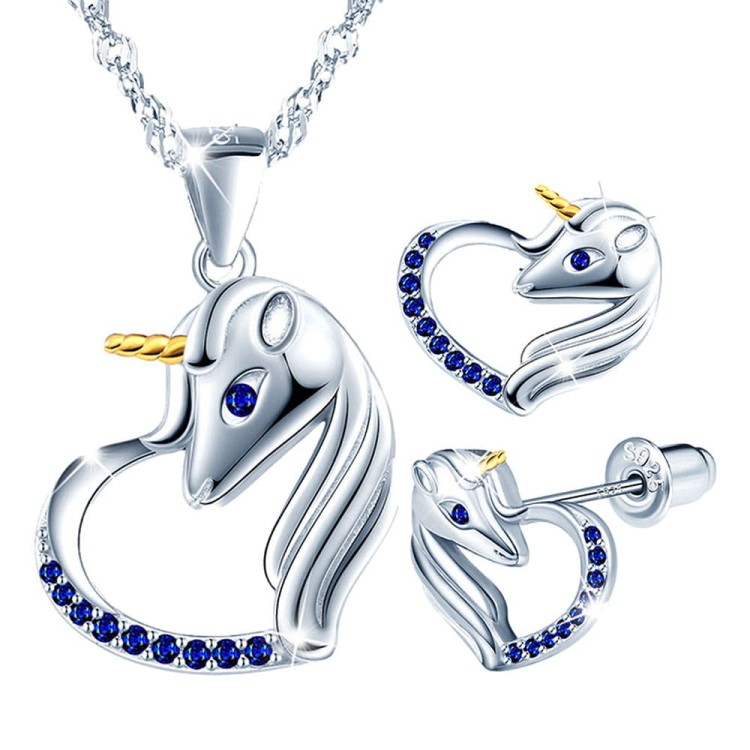 Srebrny Komplet Jednorożce Cyrkoniami Prezent na  Urodziny Imieniny Dla Żony Mamy Córki Srebrny - Srebro 925