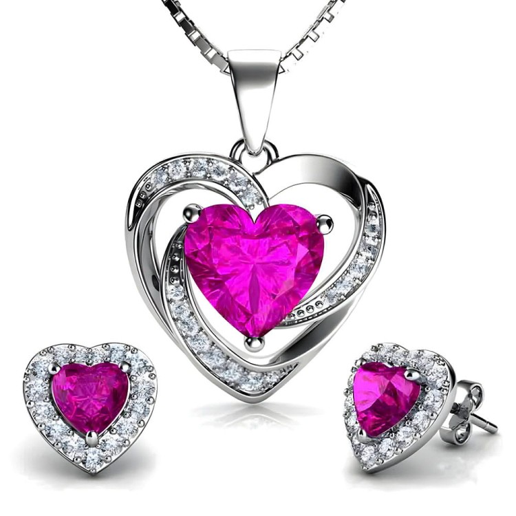 Srebrny Komplet Serca z Cyrkoniami Prezent na Walentynki Rocznicę  - Srebro 925