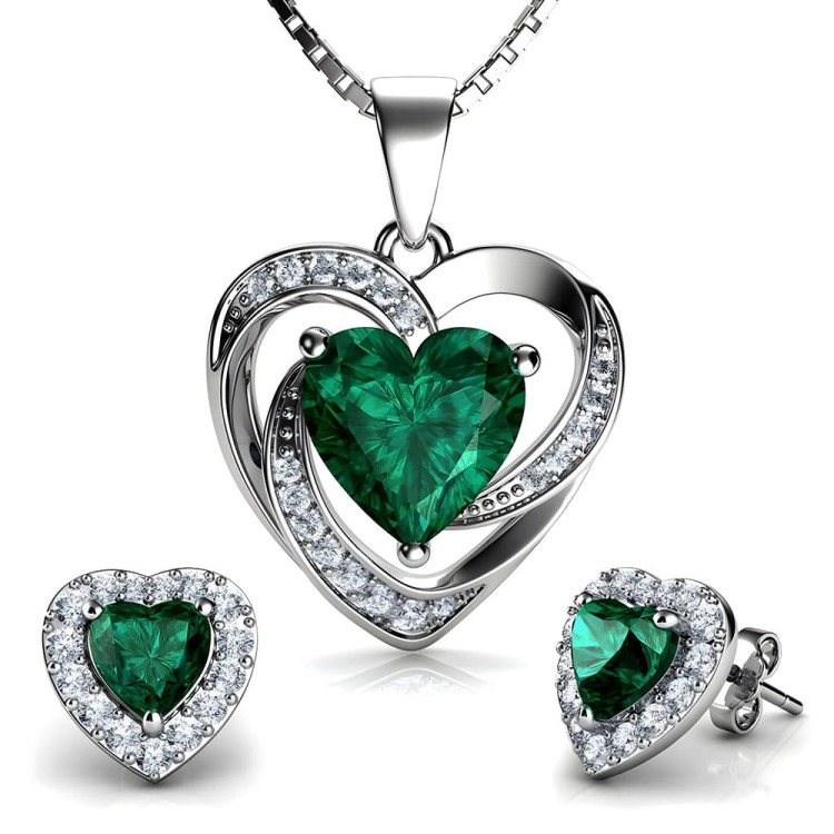 Komplet Biżuterii Srebrnej Kolczyki i Naszyjnik Serca z Cyrkoniami Prezent  Dla Kobiety