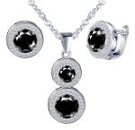 Srebrny Komplet Wyjątkowy Wieczorowy Prezent na Rocznice Urodziny- Kolczyki Naszyjnik Łańcuszek - Srebro 925 - Jet