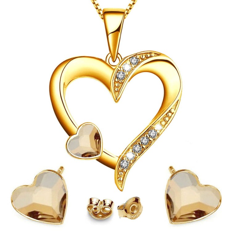 Złoty Komplet - Serca Kolczyki i Naszyjnik - Srebro 925 - Prezent Dla Mamy Żony Córki.jpg