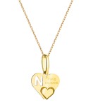 Naszyjnik Ze Złota Serce Literka N - Zawieszka i Łańcuszek Ankier pr. 585 1.20 g  - Modny Damski Naszyjnik