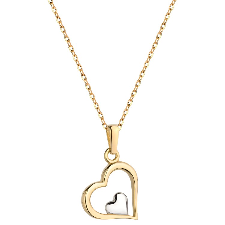 Złoty pr.585 Naszyjnik Serce i Małe Serduszko z Białego Złota 1.54 g - Złoto 585 .jpg