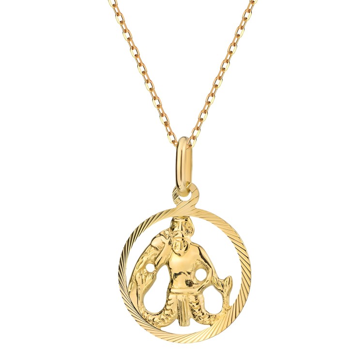 Złoty Znak Zodiaku Wodnik - Złoto 585 Naszyjnik z Łańcuszkiem Splot Ankier Na Dzień Matki Urodziny Imieniny 1.60 g.jpg