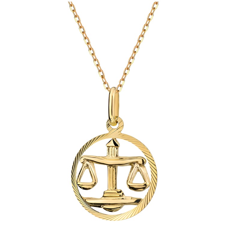 Znak Zodiaku Waga - Złoto 585 Naszyjnik z Łańcuszkiem Splot Ankier Na Dzień Matki Urodziny Imieniny 1.49 g.jpg
