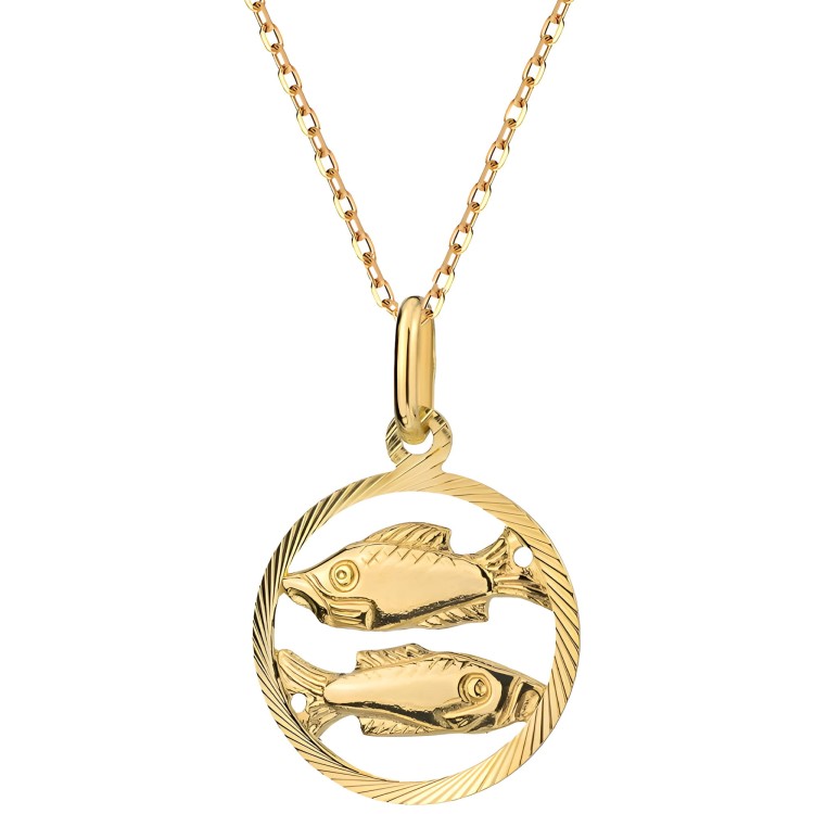 Znak Zodiaku Ryby - Złoto 585 Naszyjnik z Łańcuszkiem Splot Ankier Idealny na Prezent 1.60 g.jpg