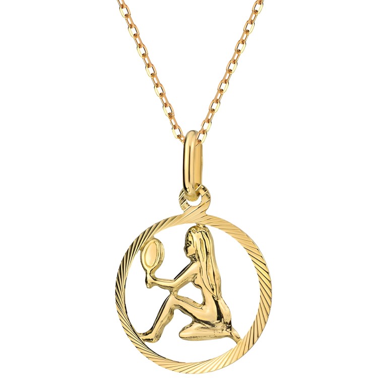 Panna Złoty Znak Zodiaku - Złoto 585 Naszyjnik z Łańcuszkiem Splot Ankier Idealny Prezent 1.44 g.jpg