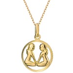 Złoty Naszyjnik Znak Zodiaku Bliźnięta - Złoto 585 Zawieszka z Łańcuszkiem Splot Ankier 1.55 g