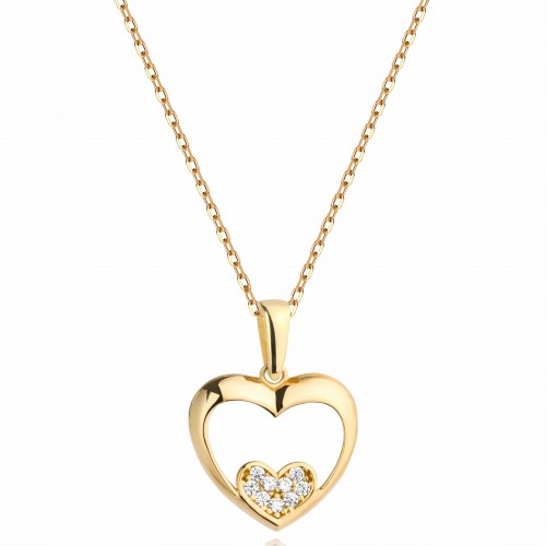 Złoty pr.585 Naszyjnik Małe Serce z Cyrkonii w Dużym Sercu - Złoto 585.jpg