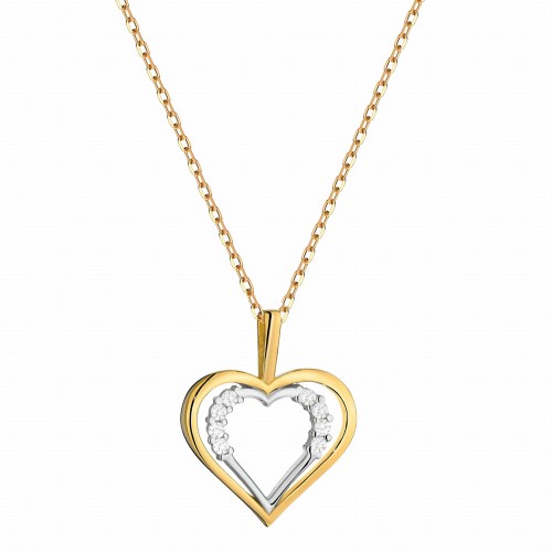 Złoty pr.585 Naszyjnik dwa serca i cyrkonie w dwóch kolorach złota - Złoto 585.jpg
