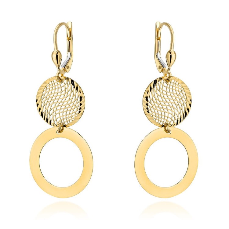 Kolczyki złote ażurowe koło i ring na angielskim zapięciu