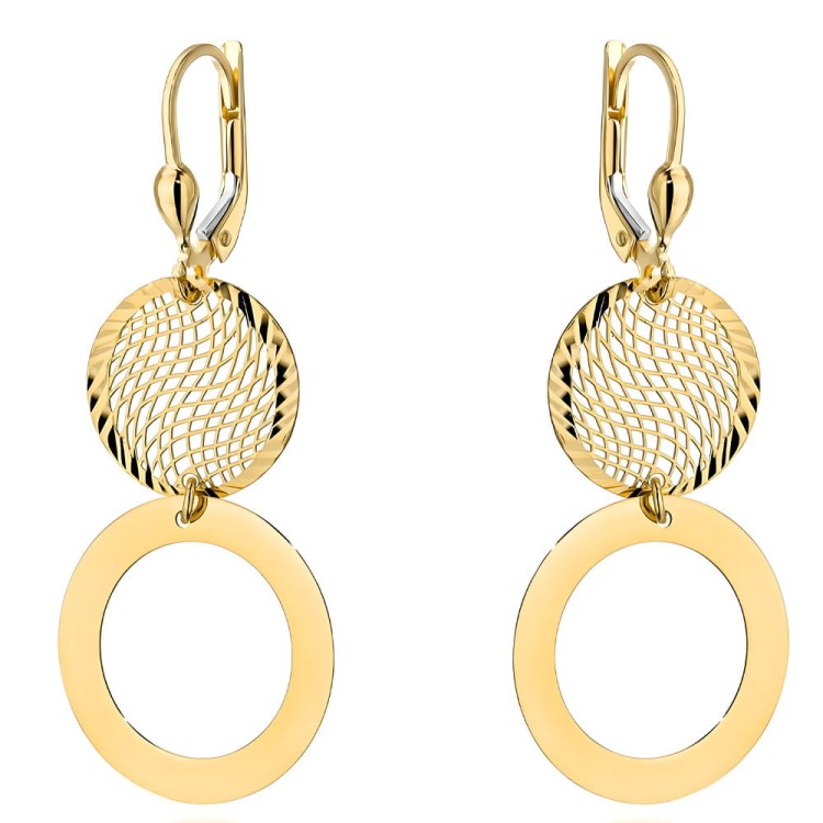 Złote Kolczyki pr. 585 Ażurowe Koło i Ring na Angielskim Zapięciu - Złoto 585.jpg