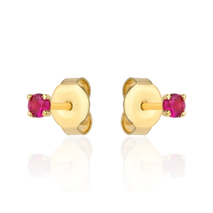 Kolczyki złote centralna rubinowa cyrkonia