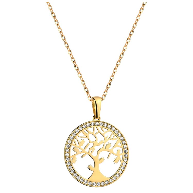 Złoty pr.585 Naszyjnik Drzewo Szczęścia Wysadzane Cyrkoniami .jpg