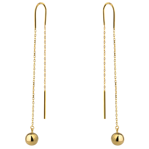 Złote Kolczyki pr. 585 Przewlekane Gładkie Kulki na Łańcuszku - Złoto 585.png