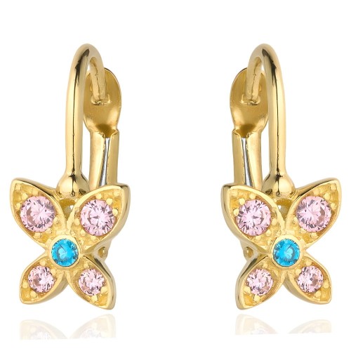 Złote Kolczyki pr. 585 Kwiatuszek z Kolorowymi Kamieniami - Złoto 585.jpg