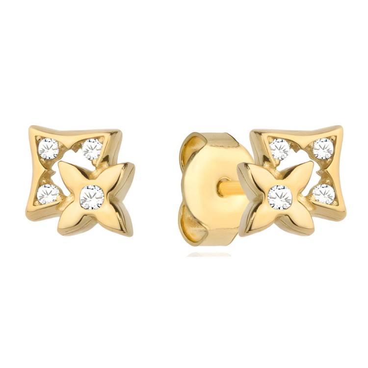 Złote Kolczyki pr. 585 Kwiatuszek w Kwadraciku z Cyrkoniami - Złoto 585.jpg