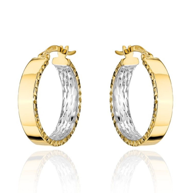 Kolczyki złote kółka wewnętrznie diamentowane w dwóch kolorach złota większe