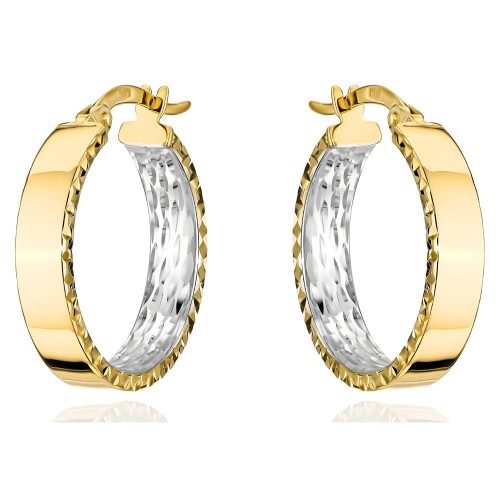 Złote Kolczyki pr. 585 Kółka Wewnętrznie Diamentowane w Dwóch Kolorach Złota Większe - Złoto 585.jpg