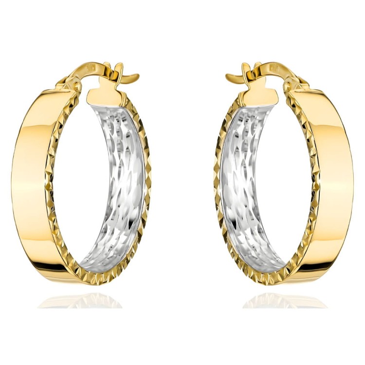 Złote Kolczyki pr. 585 Kółka Wewnętrznie Diamentowane w Dwóch Kolorach Złota Większe - Złoto 585.jpg