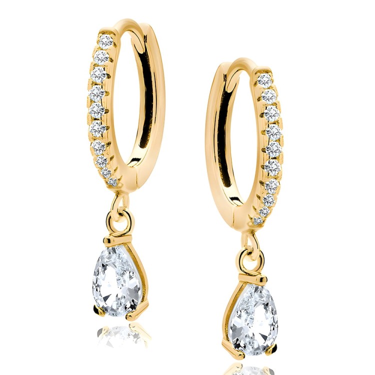 Srebrne pr. 925 Pozłacane Wiszące Damskie Kolczyki Łezki z Markowymi Kryształami - Srebro 925