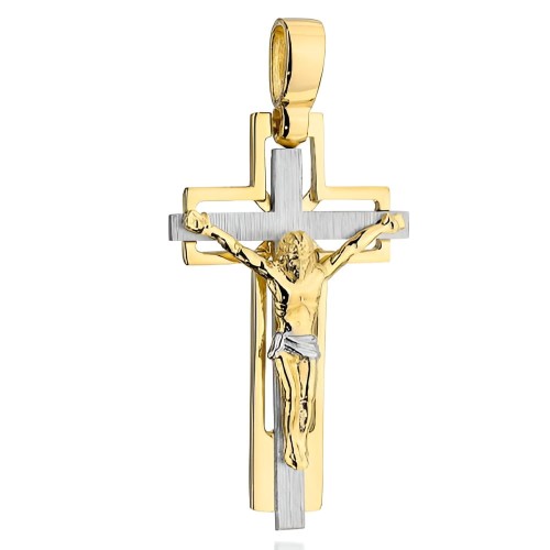 Złoty Krzyżyk pr. 585 z Jezusem i Satynowaniem w Białym Złocie .jpg