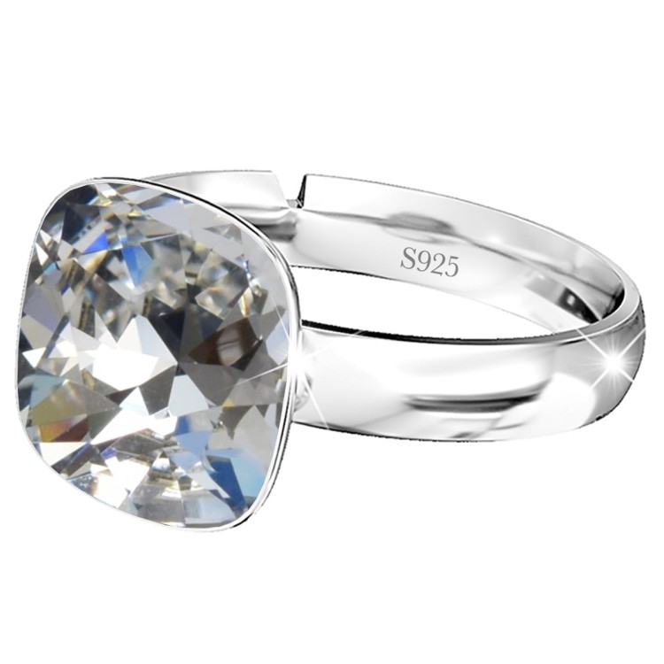 Srebrny Pierścionek Square z Markowym Kryształem - Crystal - Srebro 925 - Regulowany Pierścionek ze Srebra dla Kobiet.jpg