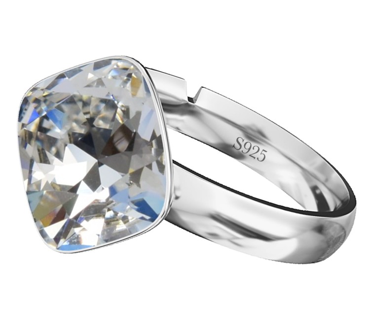 Srebrny Pierścionek Romb z Markowym Kryształem - Crystal - Srebro 925 - Uniwersalny Damski Pierścionek.jpg