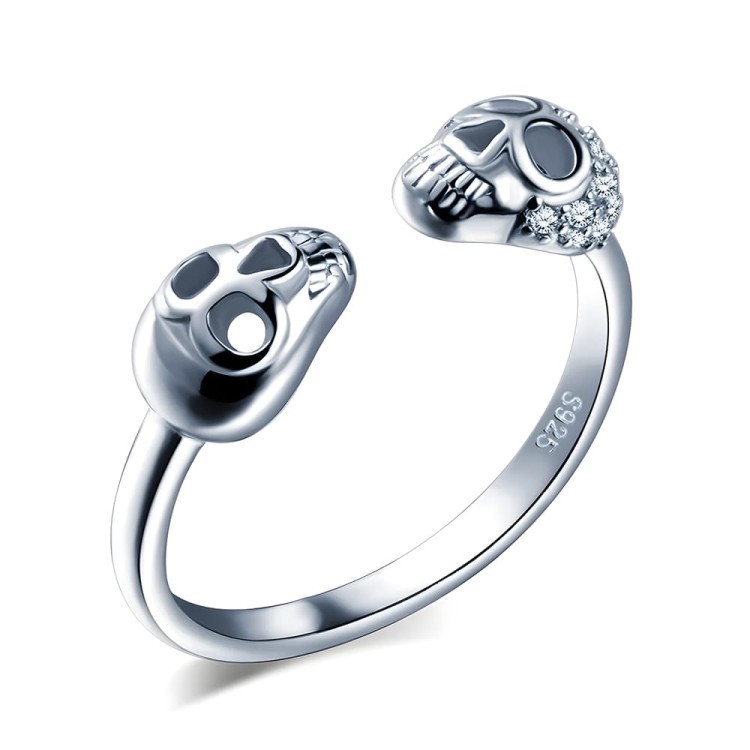 Srebrny 925 Damski Pierścionek Czaszka - Uniwersalny Regulowany Rozmiar Srebro 925.jpg