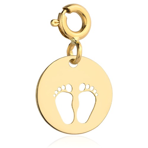 Złota pr. 585 Damska Zawieszka/Charms Pełne Kółko i Stópki - Na Prezent- Złoto 585.jpg