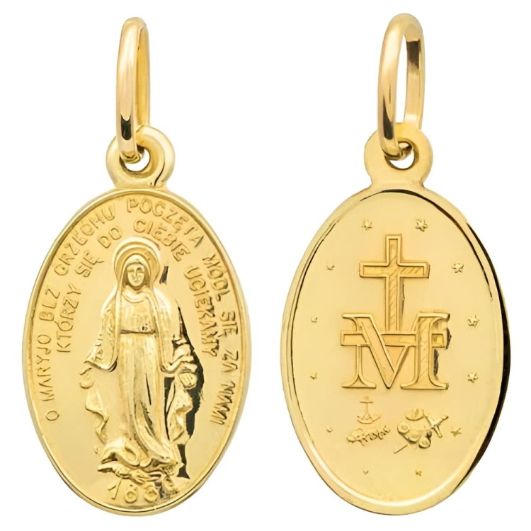 Złoto 585 Złoty Cudowny Medalik Matka Boska Zawieszka Wisiorek prezent na Chrzest Komunię Bierzmowanie pr.585 0.92 g.jpg