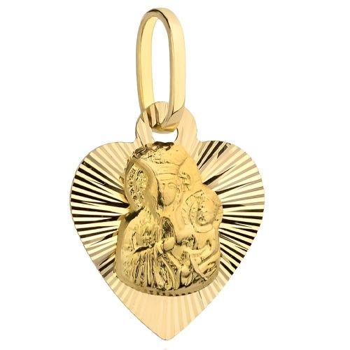 Złoty Medalik Matka Boska Częstochowska w Diamentowanym Serduszku - Złoto 585 - Prezent na Chrzest.jpg