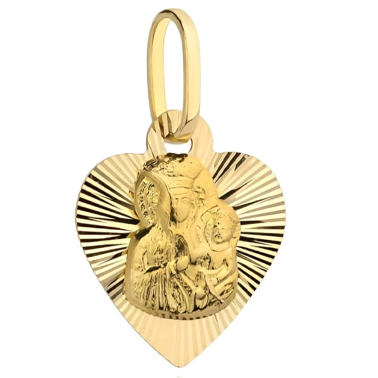 Złoty Medalik Matka Boska Częstochowska w Diamentowanym Serduszku - Złoto 585 - Prezent na Chrzest.jpg