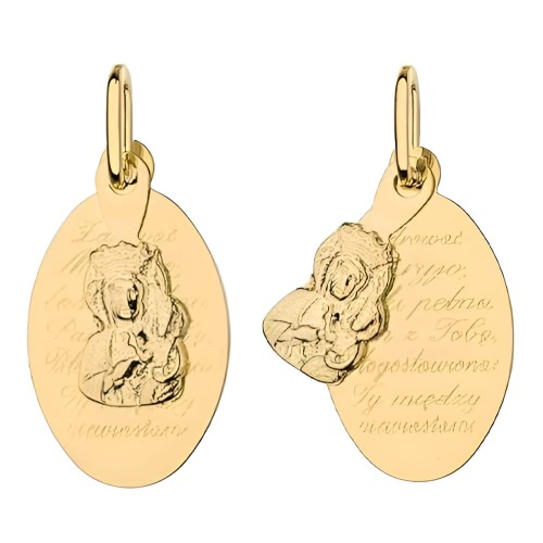 Złoty Medalik Matka Boska Częstochowska z Modlitwą Zdrowaś Maryjo - Złoto 585 - Prezent na Komunię.jpg