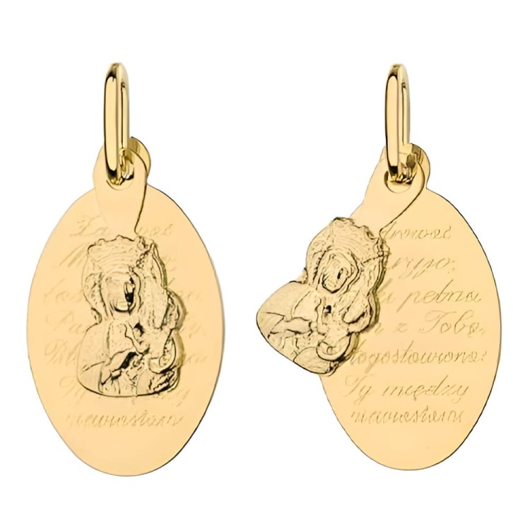 Złoty Medalik Matka Boska Częstochowska z Modlitwą Zdrowaś Maryjo - Złoto 585 - Prezent na Komunię.jpg