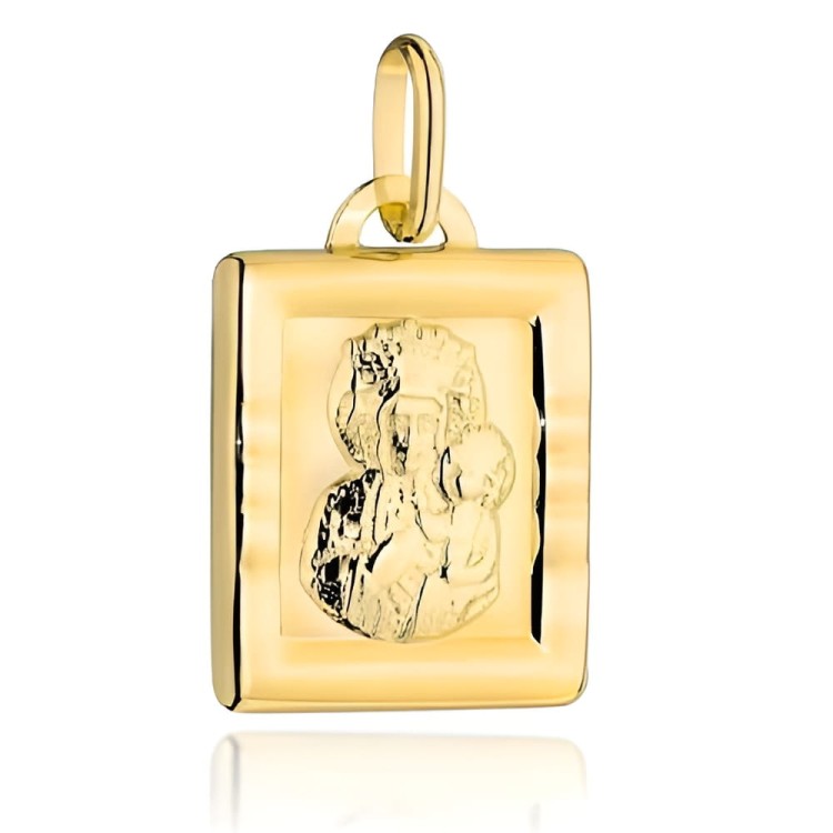 Złoty Medalik Matka Boska Częstochowska w Prostokątnej Oprawie- Złoto 585 - Prezent na Komunię.jpg