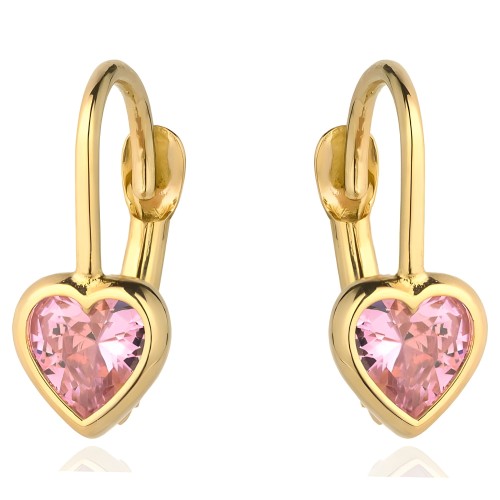 Złote Kolczyki pr. 585 Kontur Serca i Różowy Kamień - Złoto 585.jpg