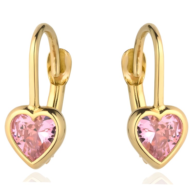 Złote Kolczyki pr. 585 Kontur Serca i Różowy Kamień - Złoto 585.jpg