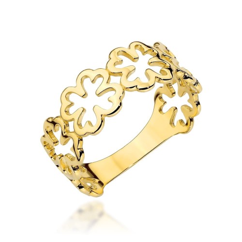 Pierścionek złoty złożony z koniczynek