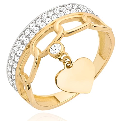 Złoty pr.58 Pierścionek z Wiszącym Sercem i Cyrkoniami - Złoto 585.jpg