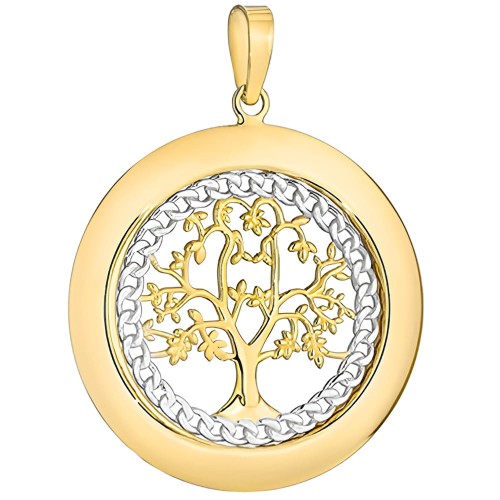 Złota pr.585 Zawieszka Drzewko Szczęścia Zdobione w Kole w Dwóch Kolorach Złota - Złoto 585.jpg