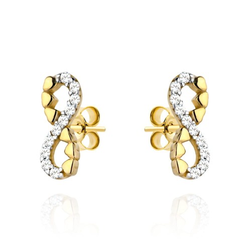 Złote Kolczyki Znak Nieskończoności i Serduszka z Cyrkoniami - Złoto 585.jpg