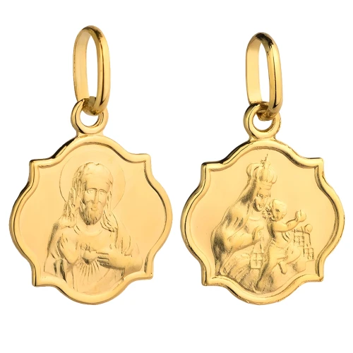 Złoty Medalik Szkaplerz Matka Boska Otwarte Serce Jezusa - Złoto 585.webp