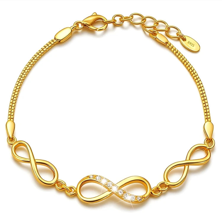 Pozłacana Wyjątkowa Bransoletka Nieskończoność Celebrytka z Cyrkoniami klasy AAA+ - Srebro 925 - Prezent na Dzień Kobiet.webp