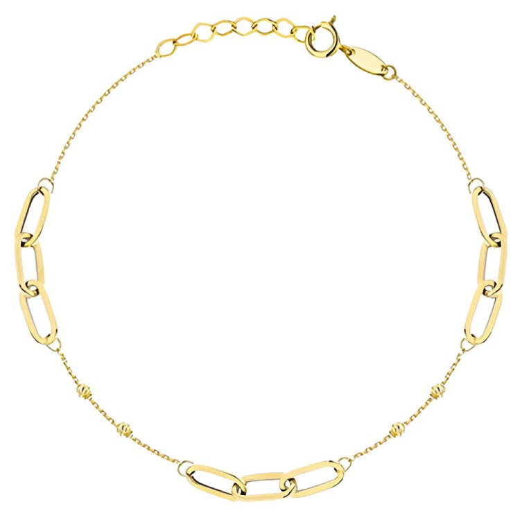 Złota pr.585 Bransoletka Długie Ogniwa i Diamentowane Kulki - Złoto 585.jpg